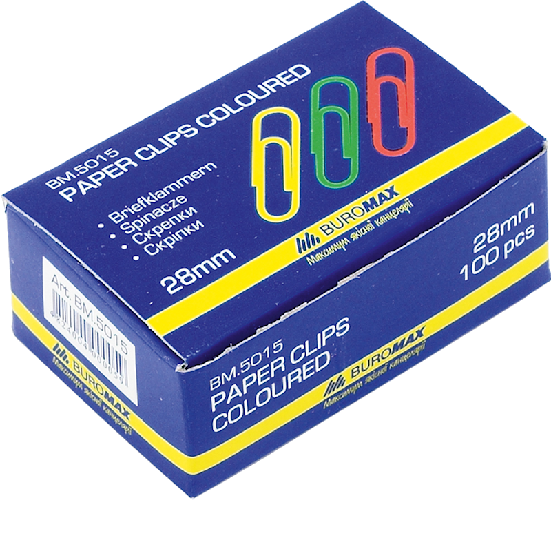 Скріпки BUROMAX (BM.5015) 28 мм, круглі, PVC, 100 шт.